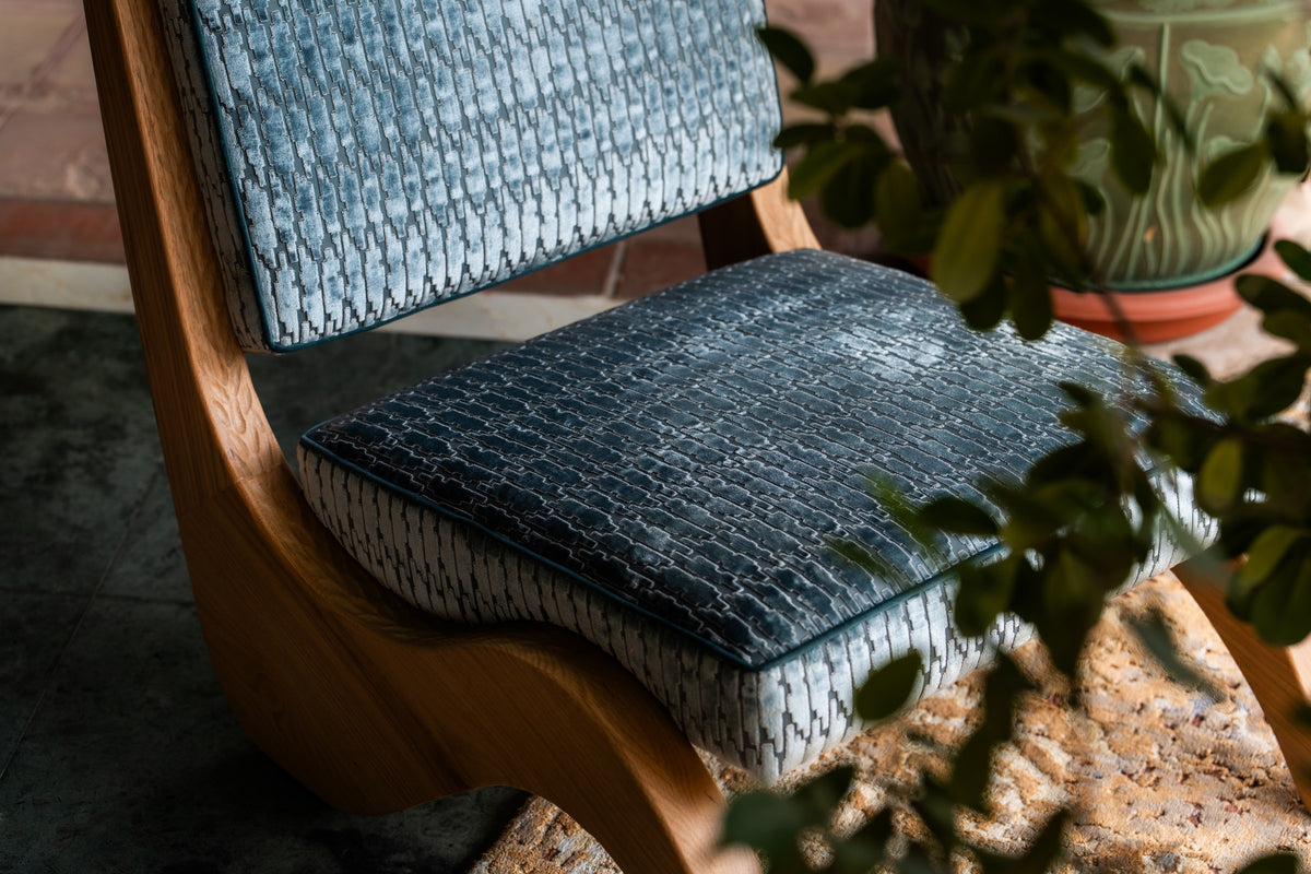 Arae Teal cushion and wood detail