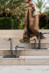 Lynx accent tables on garden steps